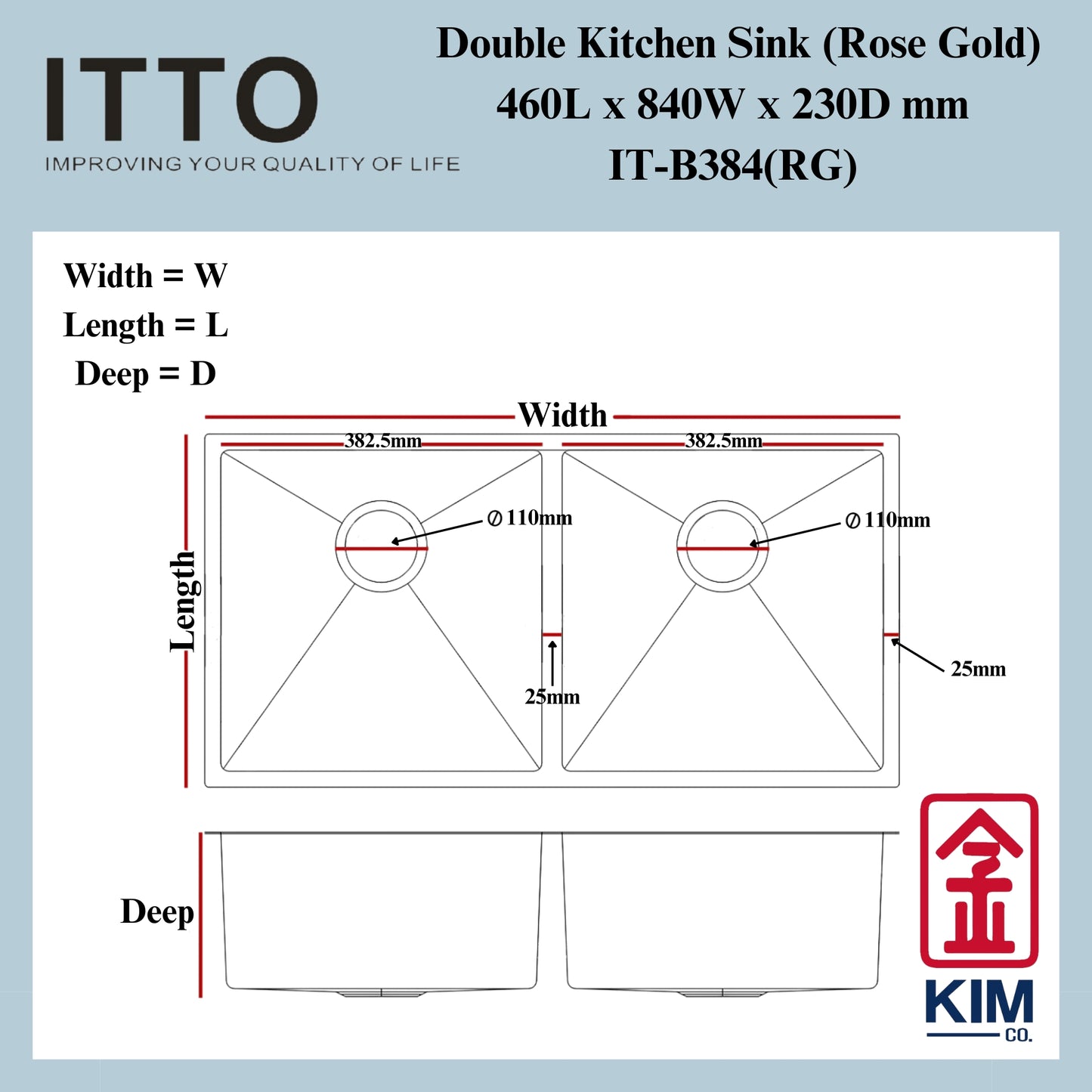 Itto Nano-Coated Double Bowl Kitchen Sink (RoseGold)