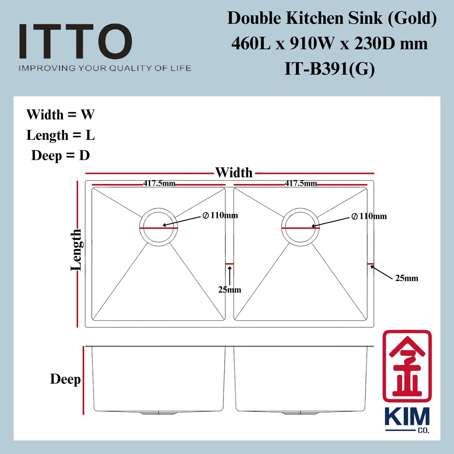 Itto Nano-Coated Double Bowl Kitchen Sink (Gold)