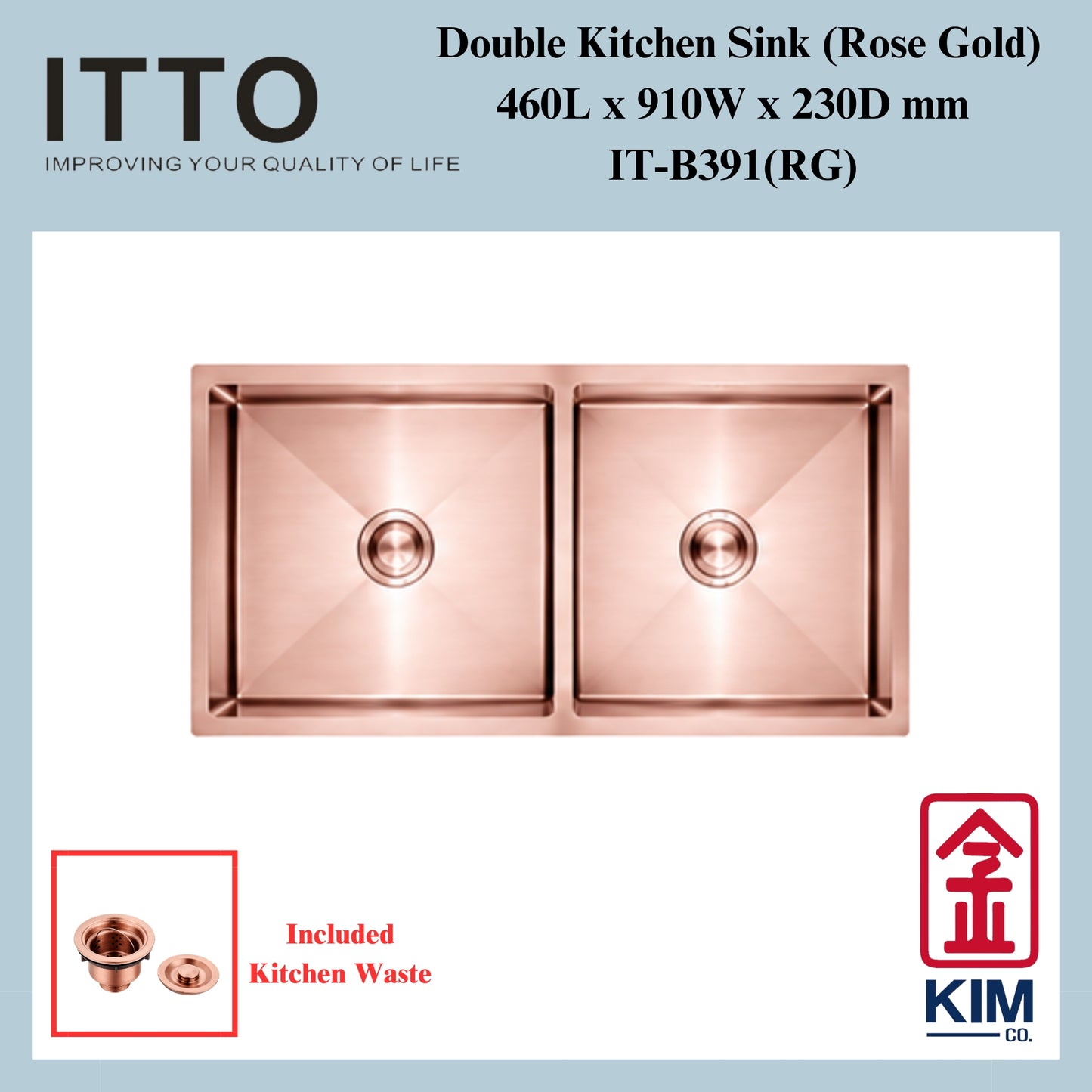 Itto Nano-Coated Double Bowl Kitchen Sink (RoseGold)