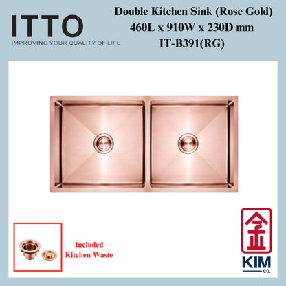 Itto Nano-Coated Double Bowl Kitchen Sink (RoseGold)
