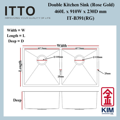 Itto Nano-Coated Double Bowl Kitchen Sink (RoseGold)