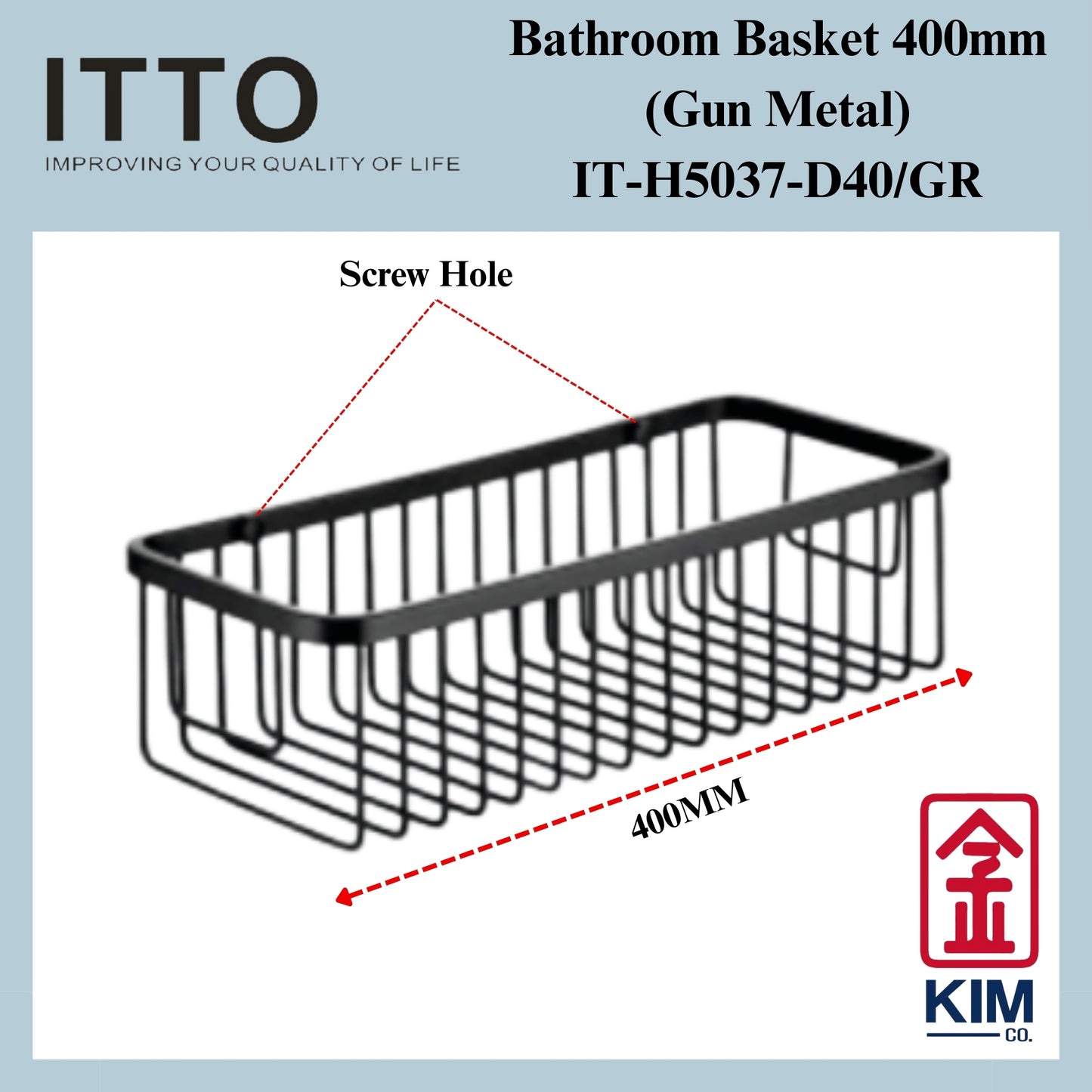 Itto Stainless Steel Bathroom Basket 400mm (Gun Metal) (IT-H5037-D40/GRB)