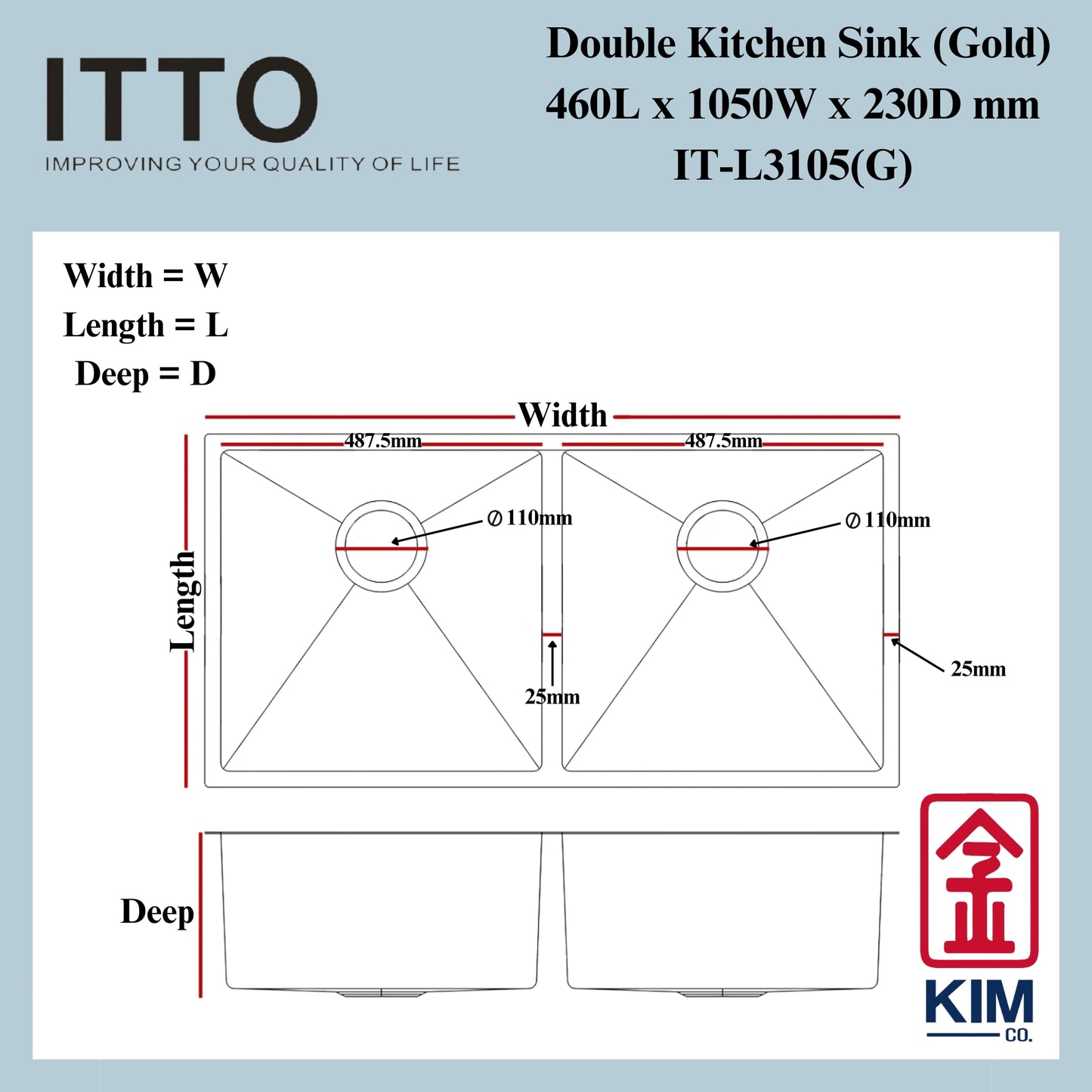 Itto Nano-Coated Double Bowl Kitchen Sink (Gold)