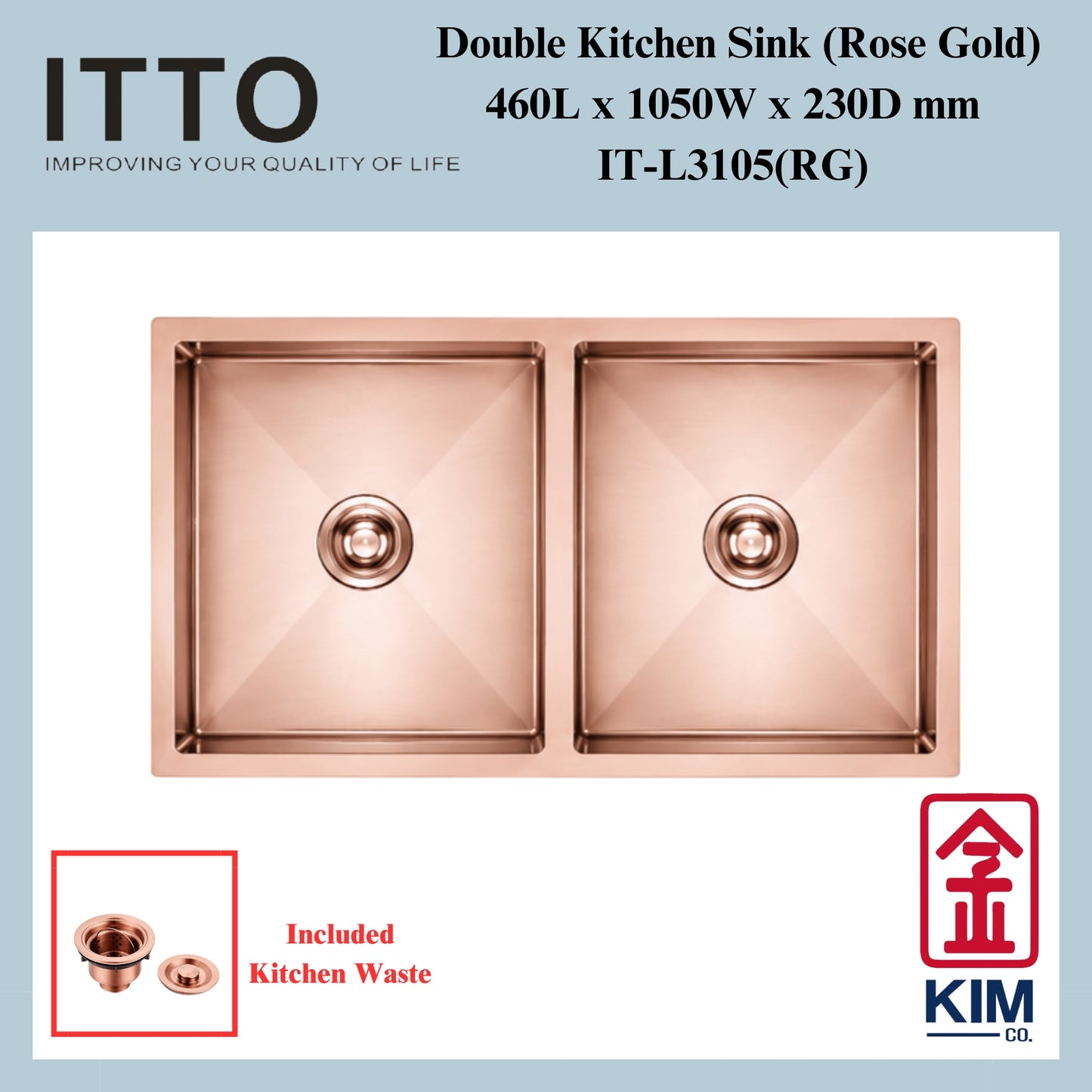 Itto Nano-Coated Double Bowl Kitchen Sink (RoseGold)