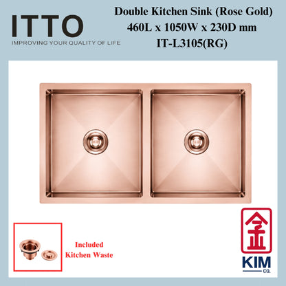 Itto Nano-Coated Double Bowl Kitchen Sink (RoseGold)