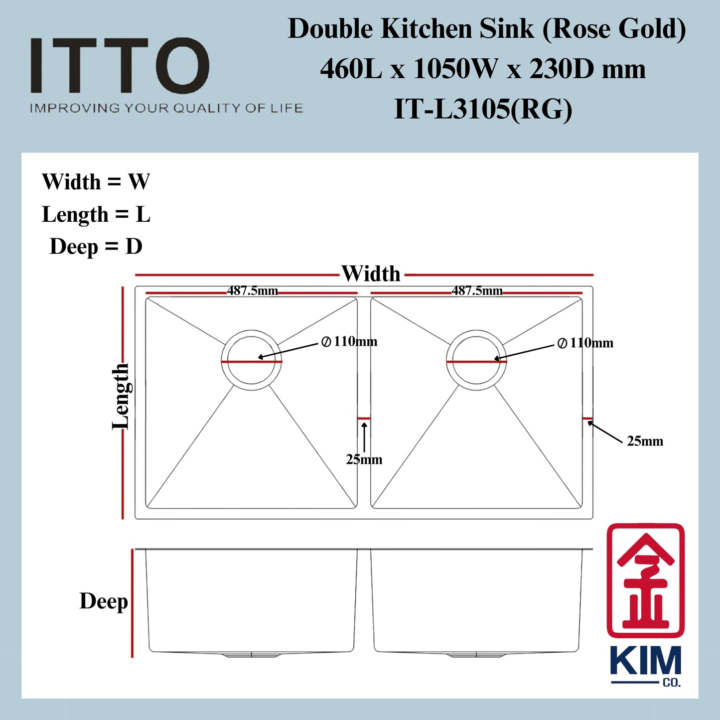 Itto Nano-Coated Double Bowl Kitchen Sink (RoseGold)