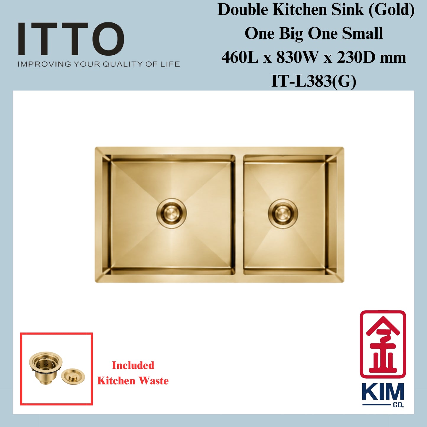 Itto Nano-Coated Double Bowl Kitchen Sink (One Big One Small) (Gold)