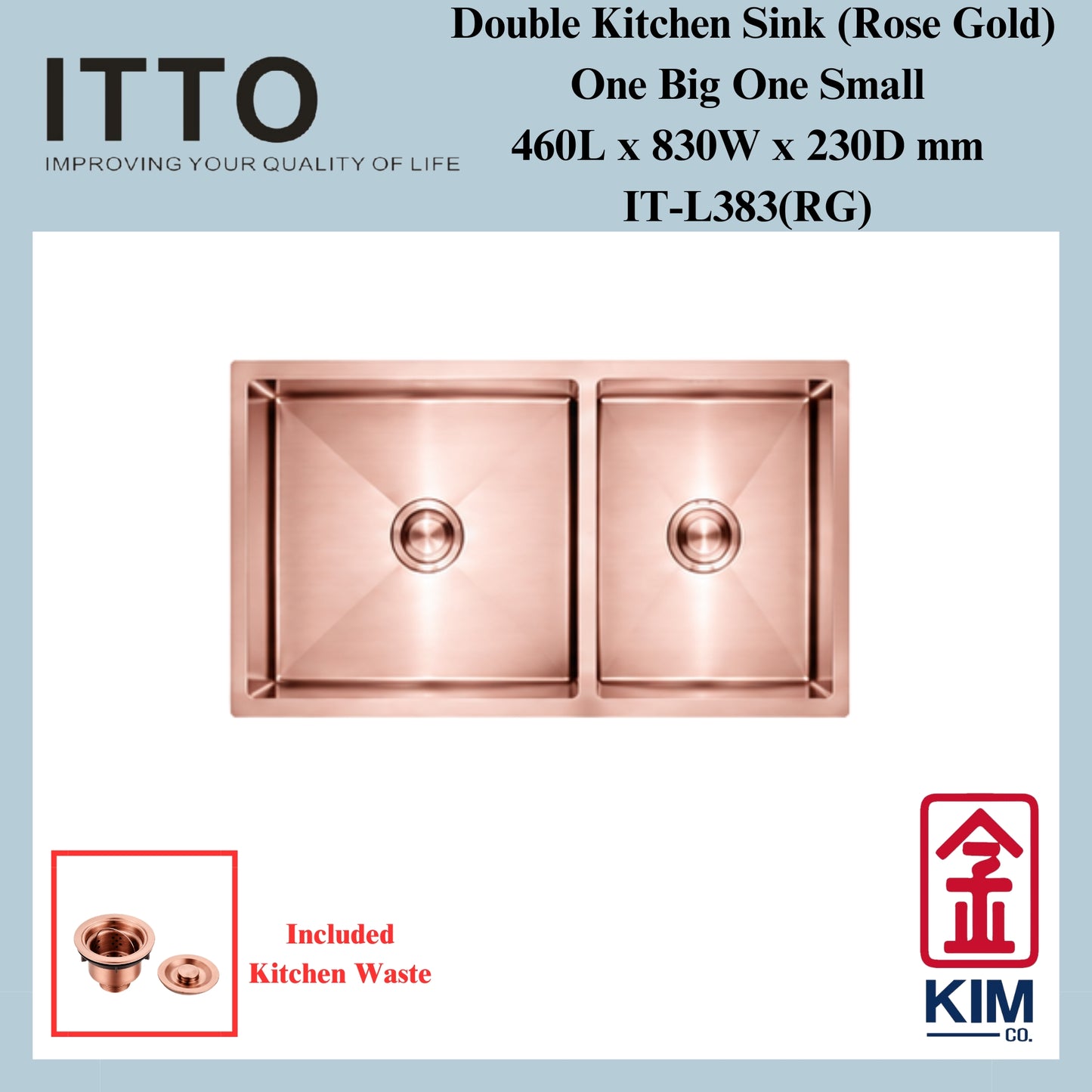 Itto Nano-Coated Double Bowl Kitchen Sink (One Big One Small) (Rose Gold)