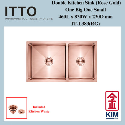Itto Nano-Coated Double Bowl Kitchen Sink (One Big One Small) (Rose Gold)