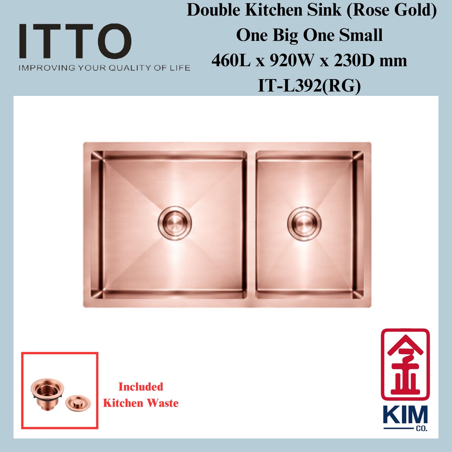 Itto Nano-Coated Double Bowl Kitchen Sink (One Big One Small) (Rose Gold)