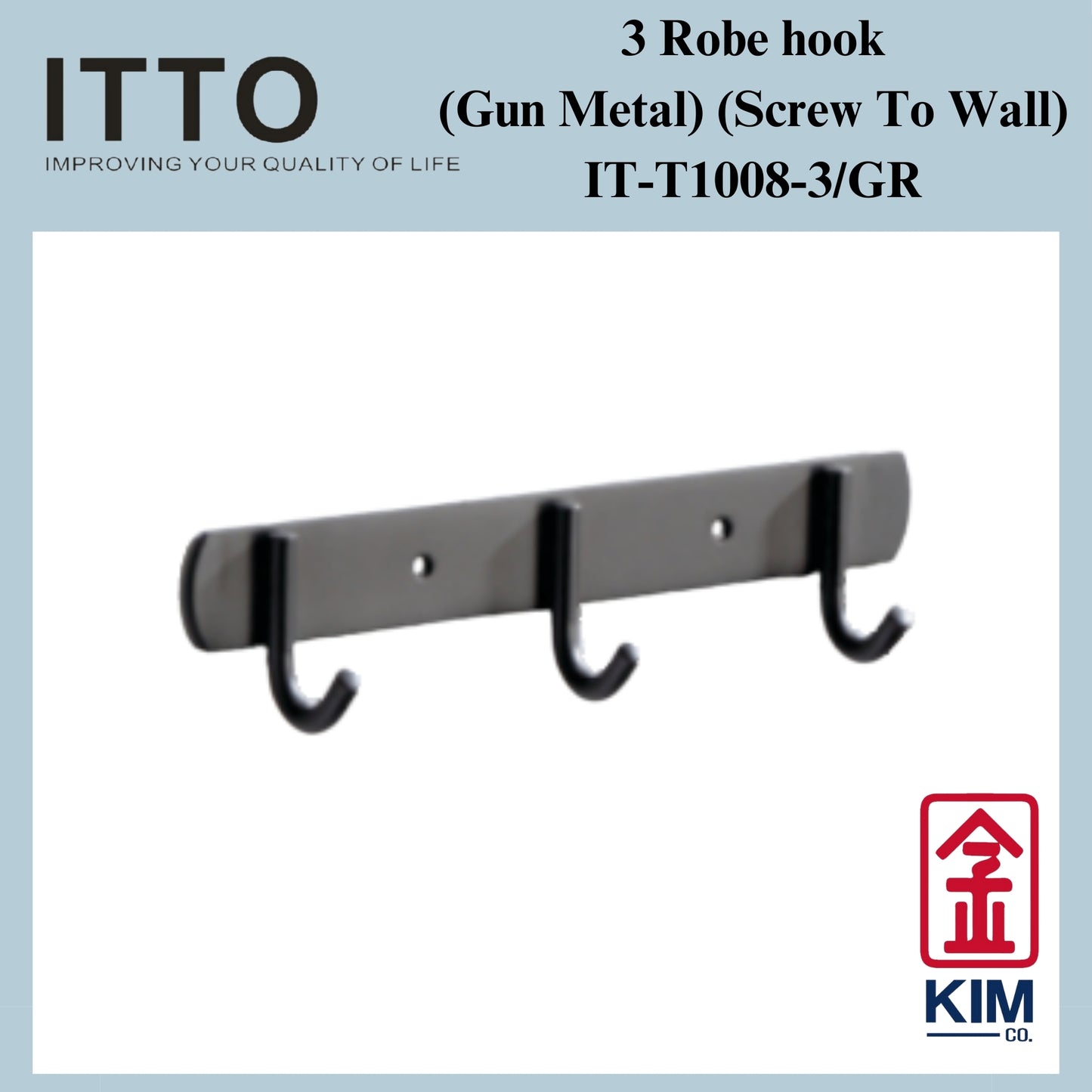 Itto Stainless Steel 304 Screw To Wall Robe Hook (Gun Metal) (IT-T1008)