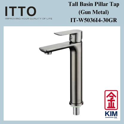 Itto Stainless Steel Tall Basin Pillar Tap (Gun Metal) ( IT-W5036I4-30GR)