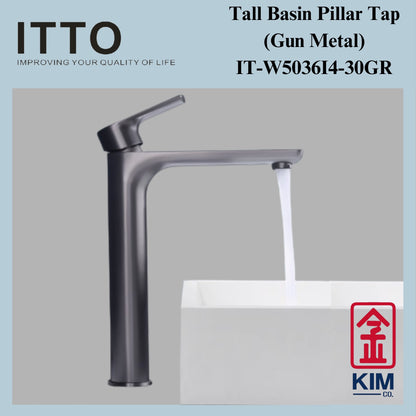 Itto Stainless Steel Tall Basin Pillar Tap (Gun Metal) ( IT-W5036I4-30GR)