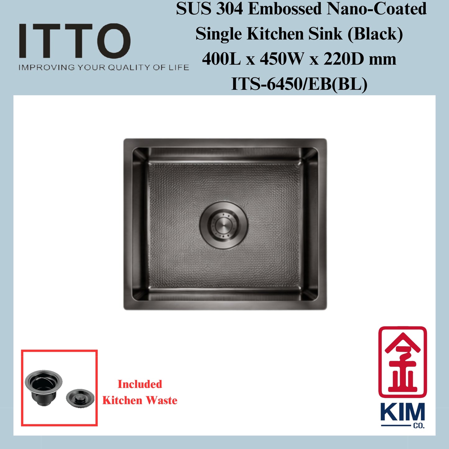 Itto Nano-Coated With Embossed Surface Single Bowl Kitchen Sink (Black)