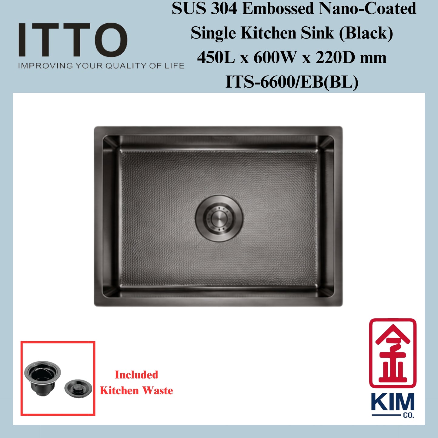 Itto Nano-Coated With Embossed Surface Single Bowl Kitchen Sink (Black)