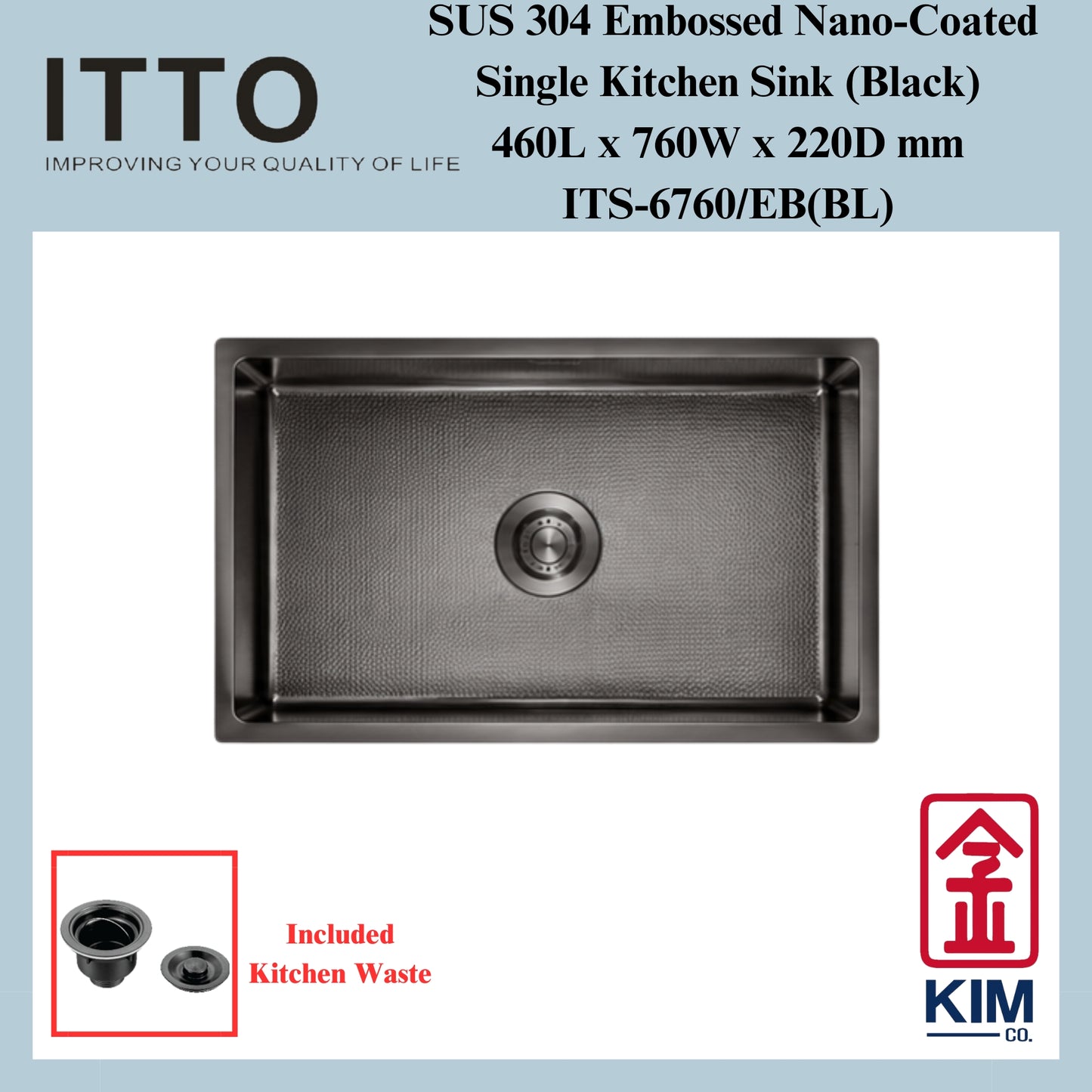 Itto Nano-Coated With Embossed Surface Single Bowl Kitchen Sink (Black)