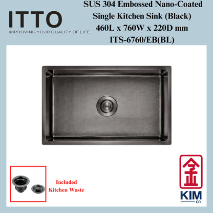 Itto Nano-Coated With Embossed Surface Single Bowl Kitchen Sink (Black)