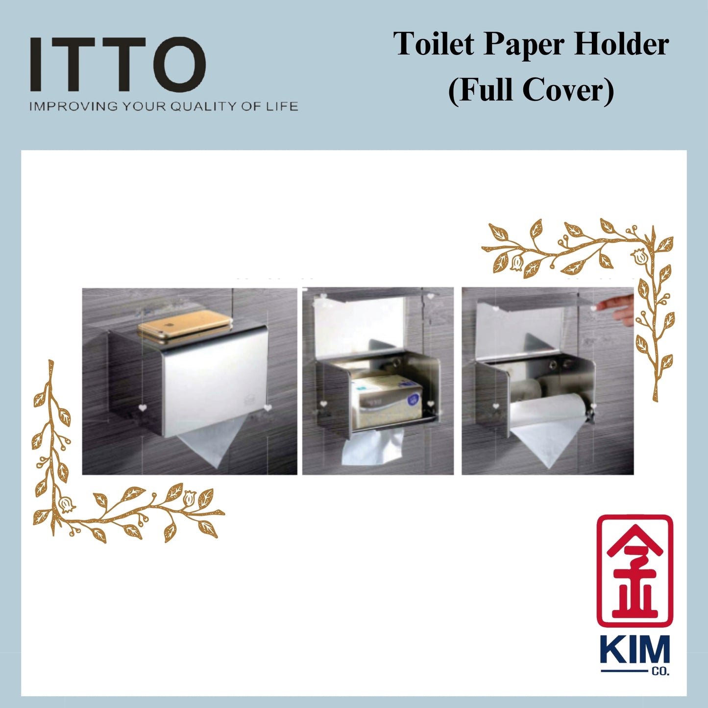 Itto Stainless Steel Toilet Roll Holder With Full Cover