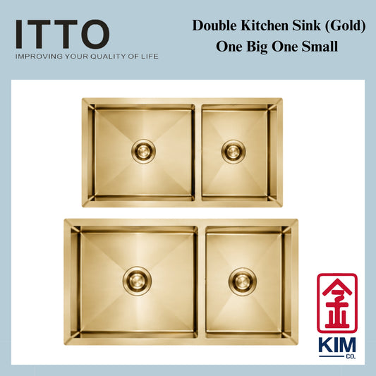 Itto Nano-Coated Double Bowl Kitchen Sink (One Big One Small) (Gold)