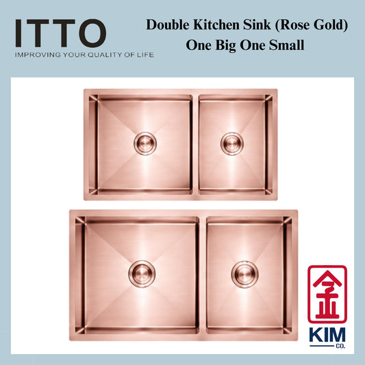 Itto Nano-Coated Double Bowl Kitchen Sink (One Big One Small) (Rose Gold)