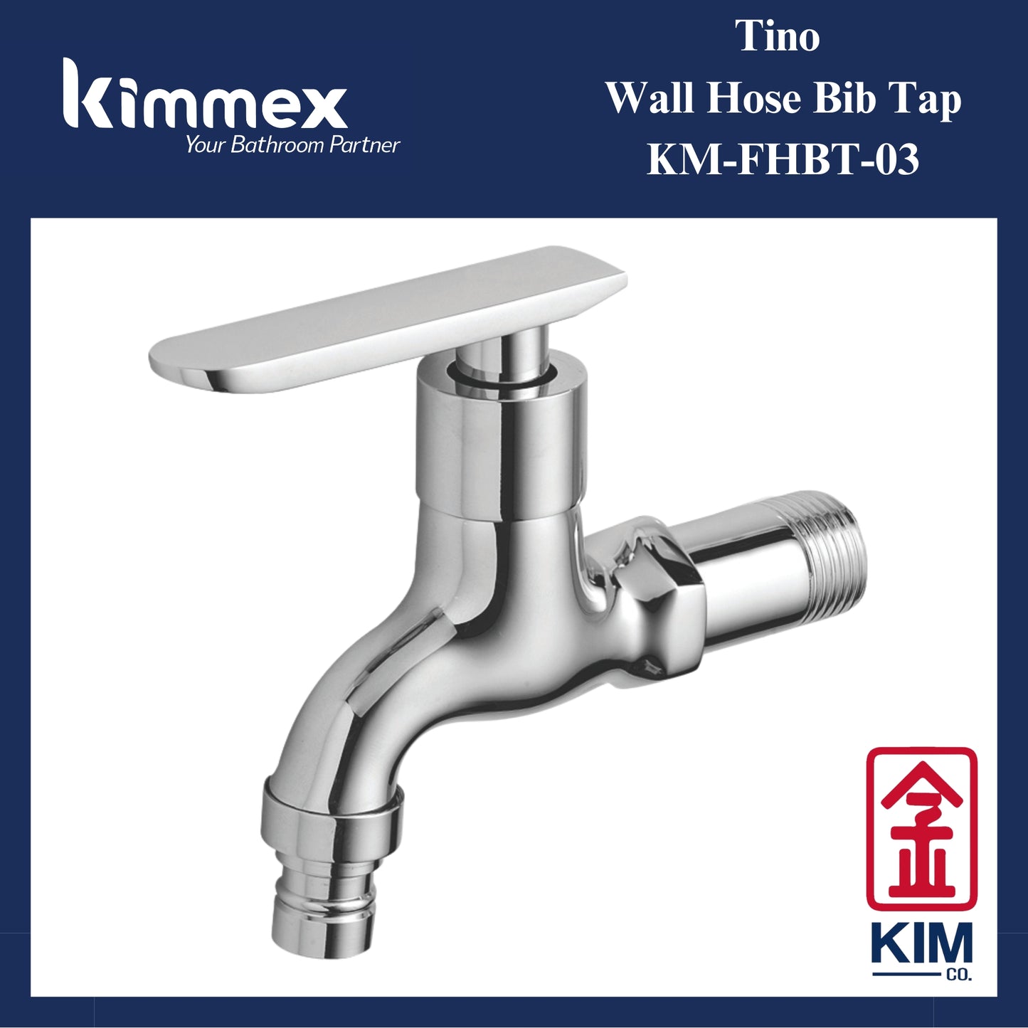 kimmex Tino Brass Chrome Wall Hose Bib Tap (KM-FHBT-03)