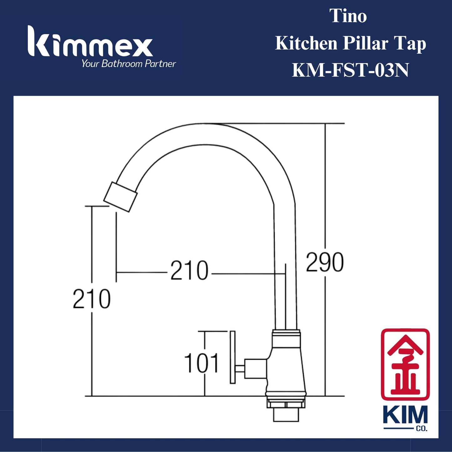 kimmex Tino Brass Chrome Deck Mounted Kitchen Sink Tap (KM-FST-03N)
