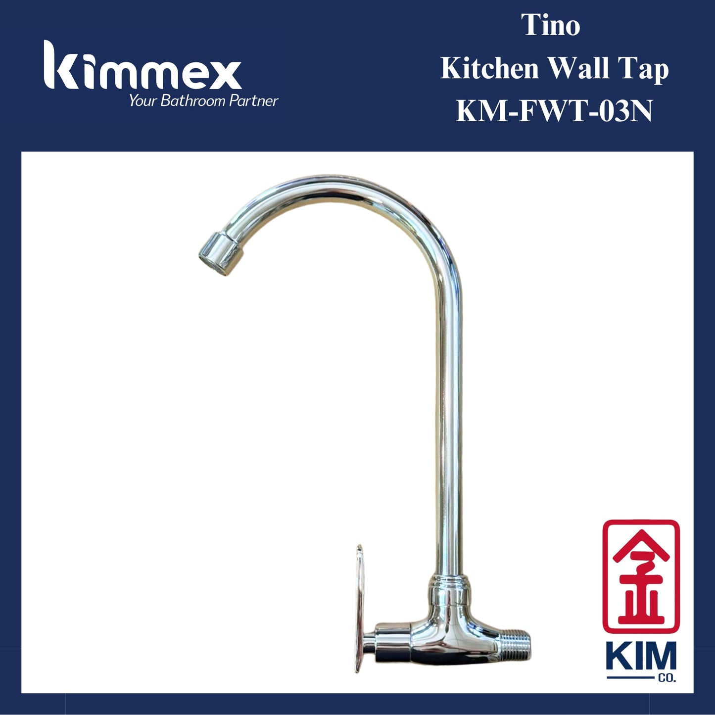 kimmex Tino Brass Chrome Wall Mounted Kitchen Sink Tap (KM-FWT-03N)
