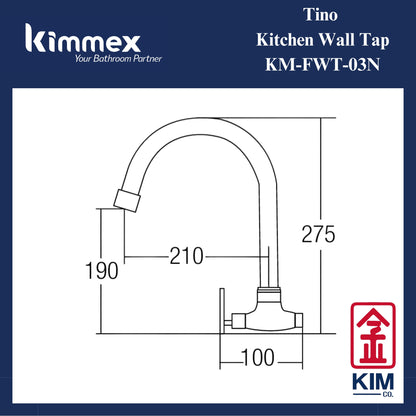 kimmex Tino Brass Chrome Wall Mounted Kitchen Sink Tap (KM-FWT-03N)