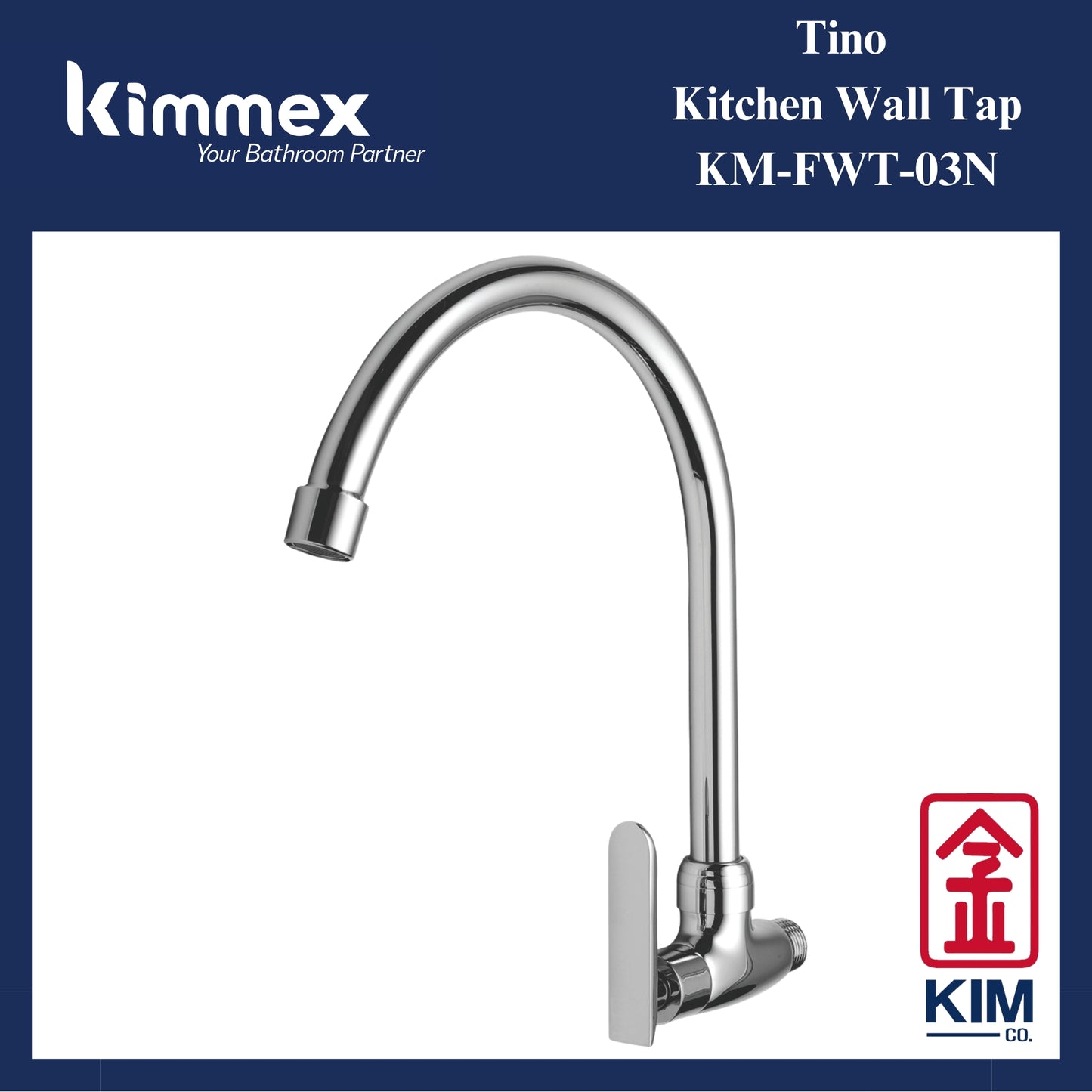 kimmex Tino Brass Chrome Wall Mounted Kitchen Sink Tap (KM-FWT-03N)