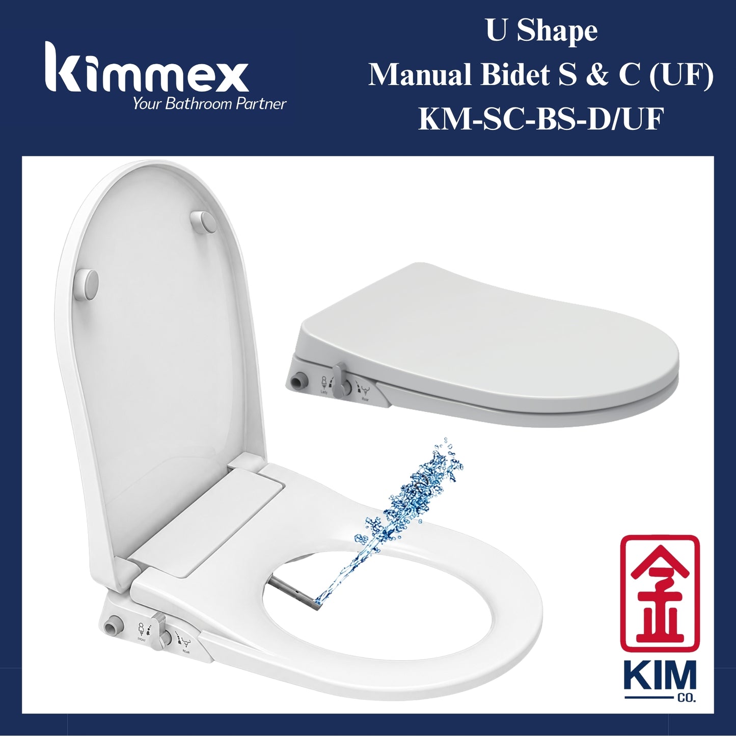 kimmex U Shape Manual Bidet Seat & Cover (UF)(KM-SC-BS-D/UF)