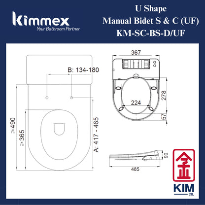 kimmex U Shape Manual Bidet Seat & Cover (UF)(KM-SC-BS-D/UF)