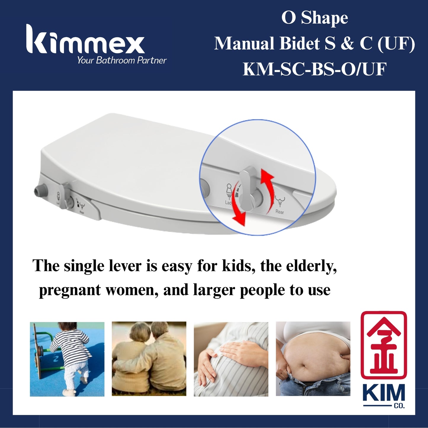 kimmex O Shape Manual Bidet Seat & Cover (UF)(KM-SC-BS-O/UF)