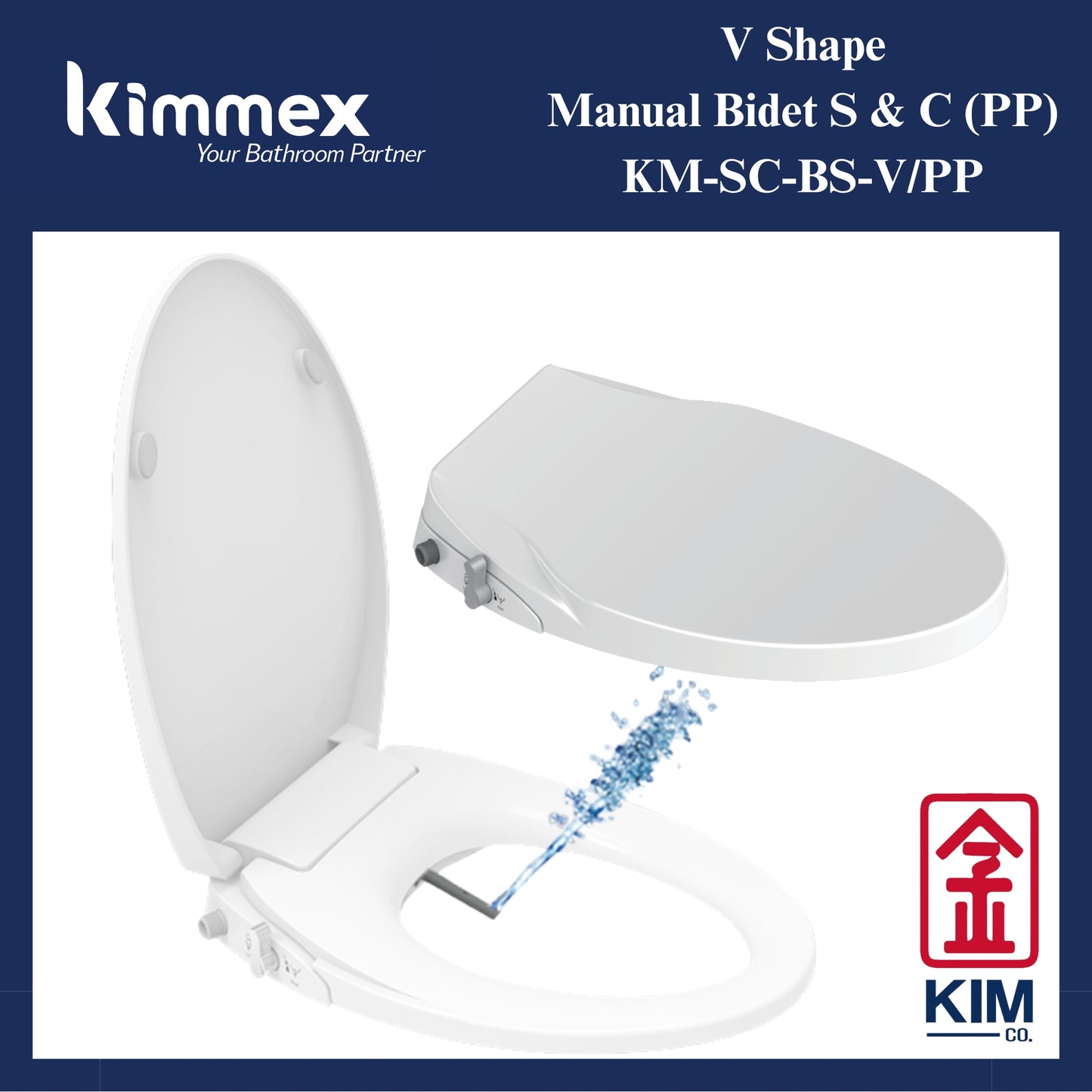 kimmex V Shape Manual Bidet Seat & Cover (PP)(KM-SC-BS-V/PP)