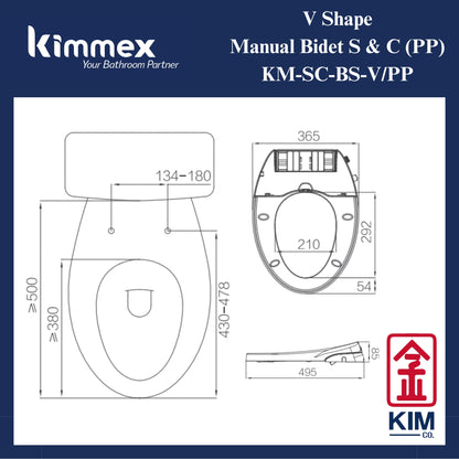 kimmex V Shape Manual Bidet Seat & Cover (PP)(KM-SC-BS-V/PP)