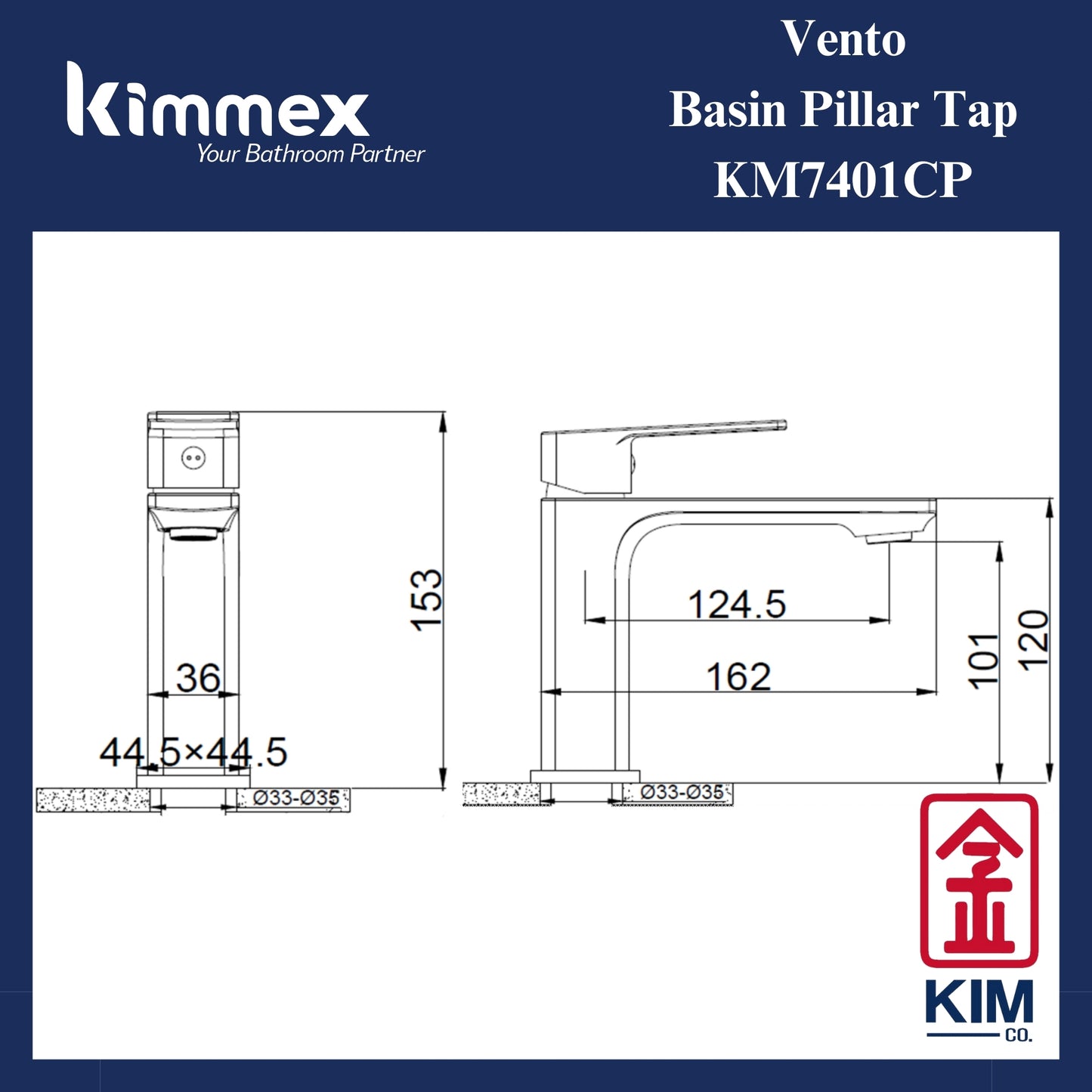 kimmex Vento Basin Pillar Tap (KM7401CP)