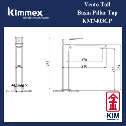kimmex Vento Tall Basin Pillar Tap (KM7403CP)