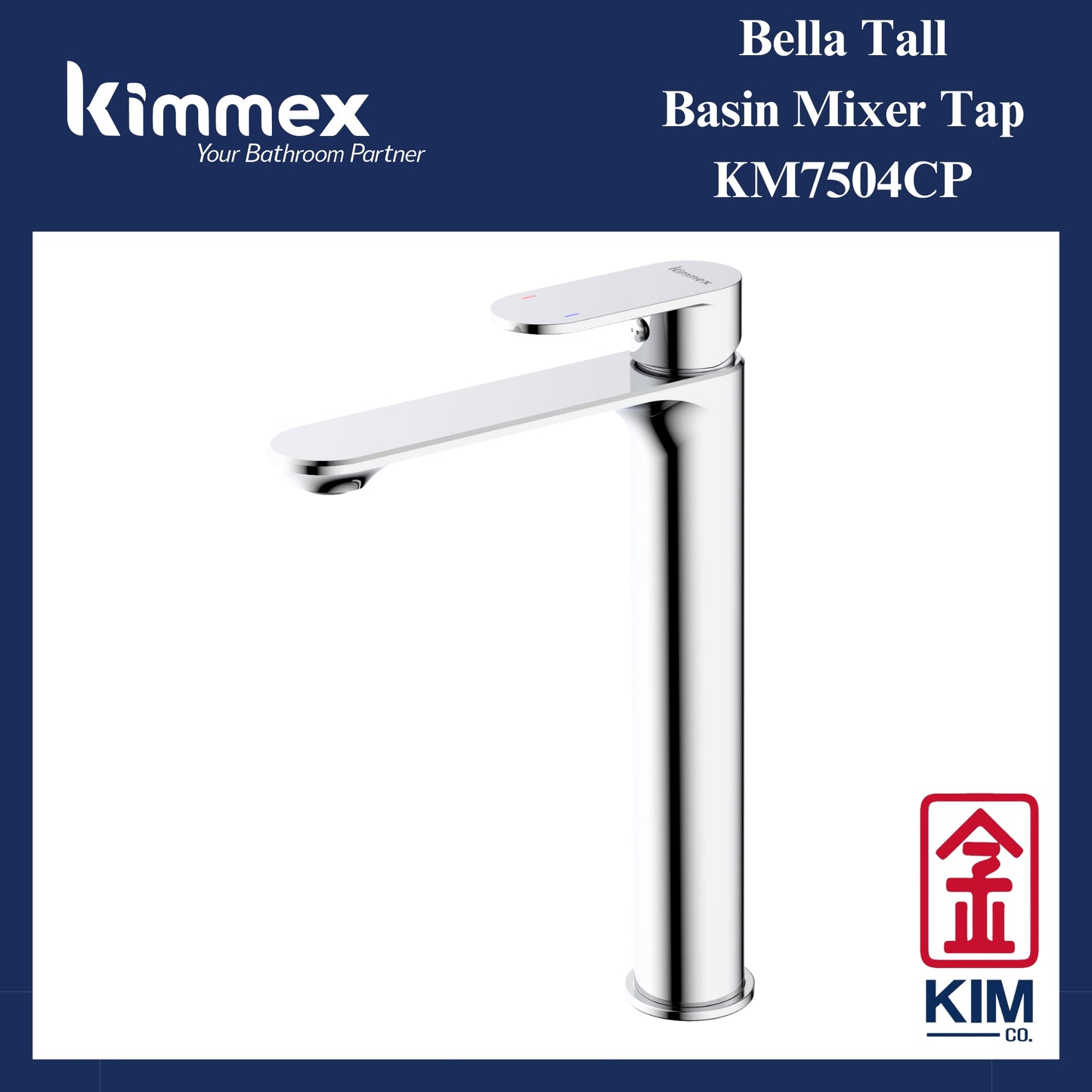 kimmex Bella Tall Basin Mixer Without Pop Up Waste (KM7504CP)