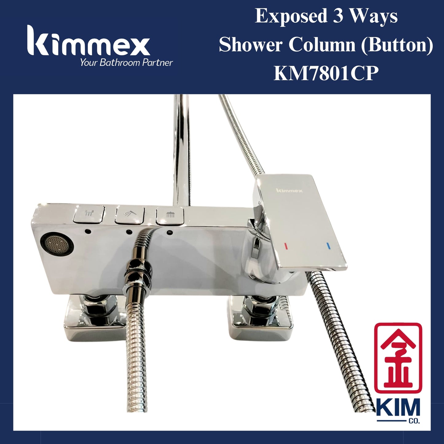 kimmex 3 Ways Shower Column Set (Button) (KM7801CP)