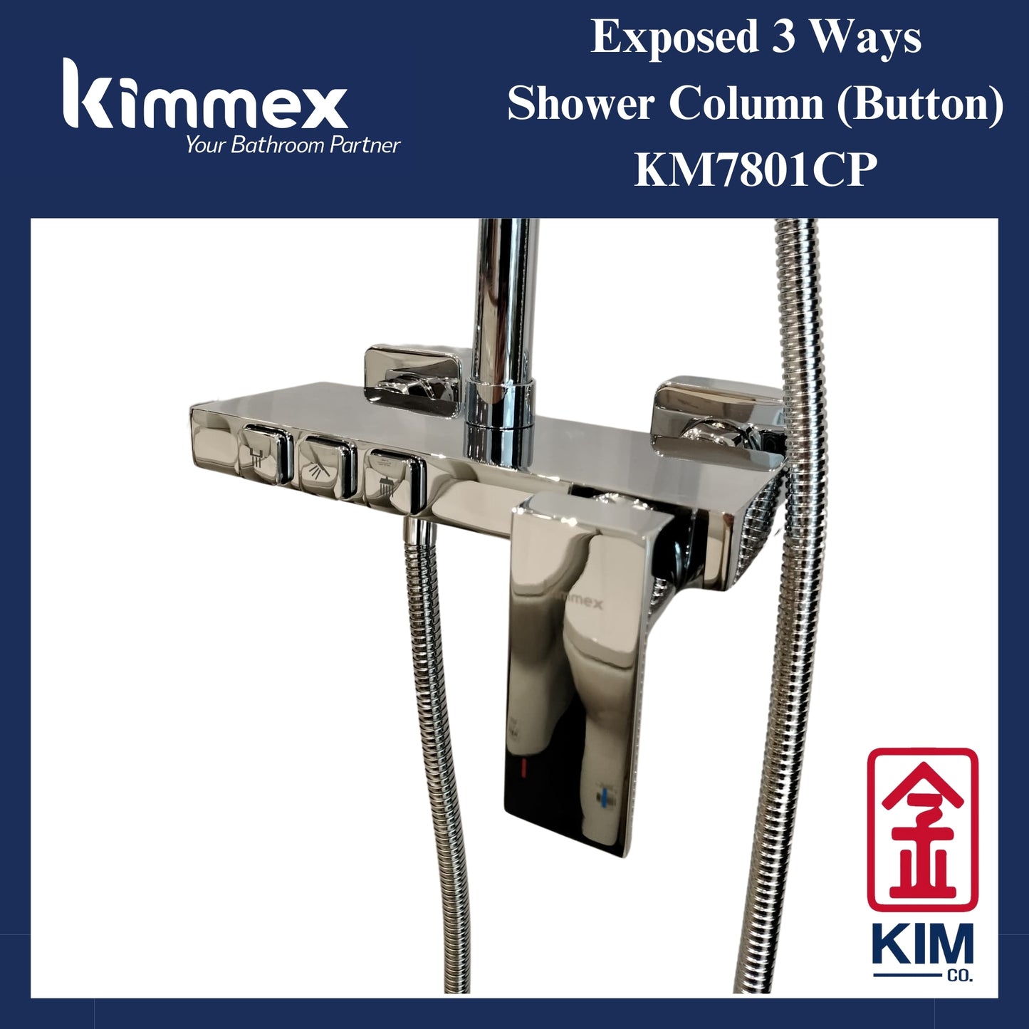 kimmex 3 Ways Shower Column Set (Button) (KM7801CP)