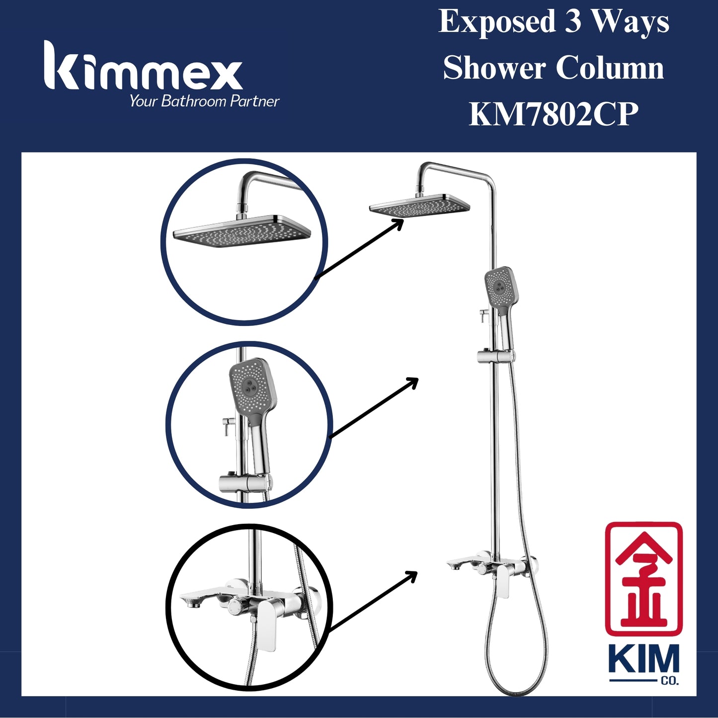 kimmex 3 Ways Shower Column Set (KM7802CP)