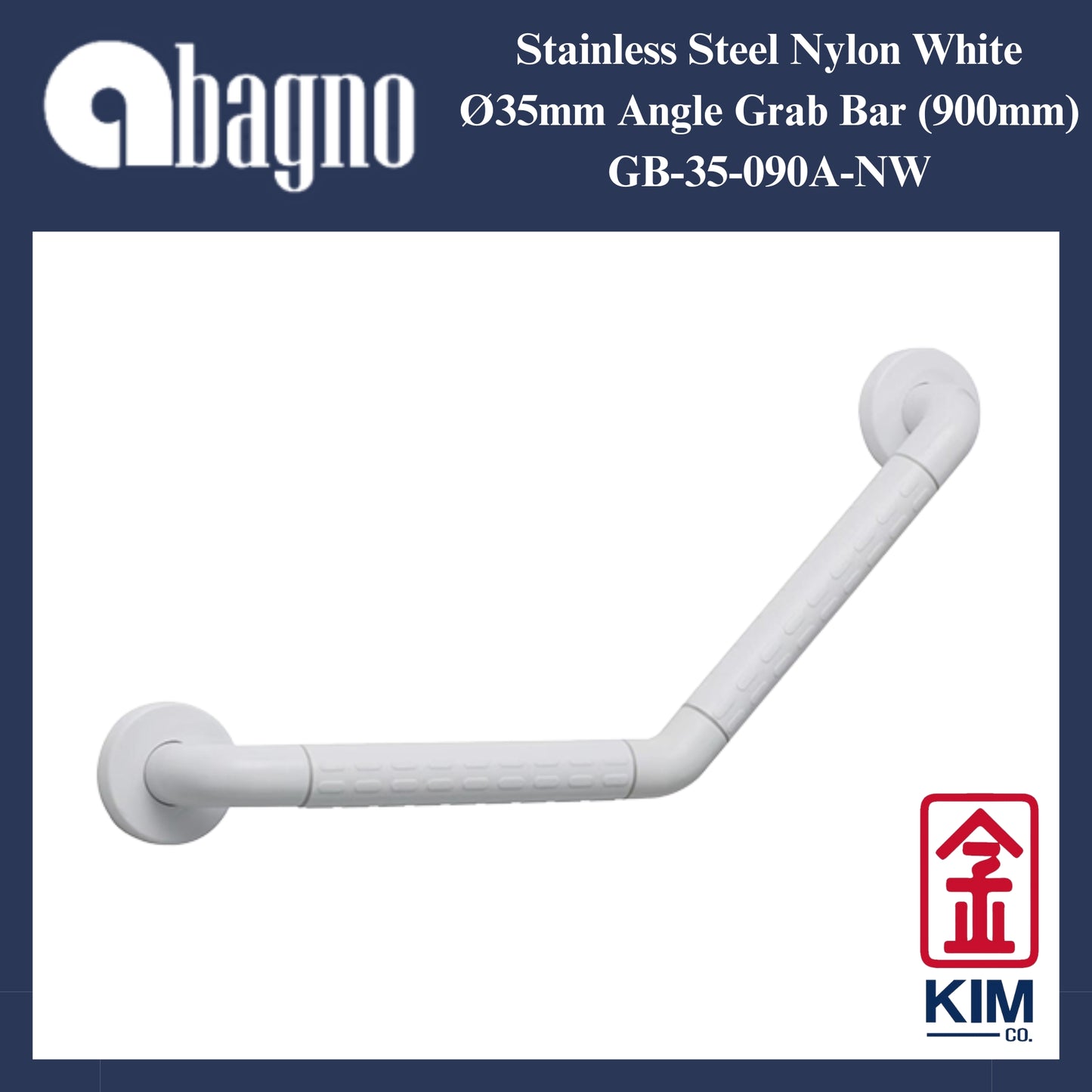 Abagno Nylon White Angle Grab Bar (900mm) (GB-35-090A-NW)