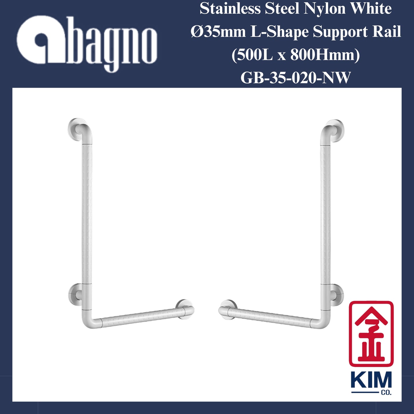 Abagno Nylon White L-Shape Support Rail (500mm x 700mm) (GB-35-020-NW)