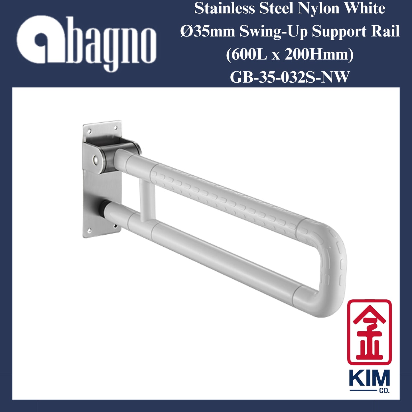 Abagno Nylon White Swing-Up Support Rail (600mm) (GB-35-020-NW)