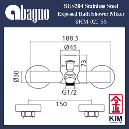 Abagno SUS304 Stainless Steel Wall-Mounted Bath-Shower Mixer (SHM-022-SS)
