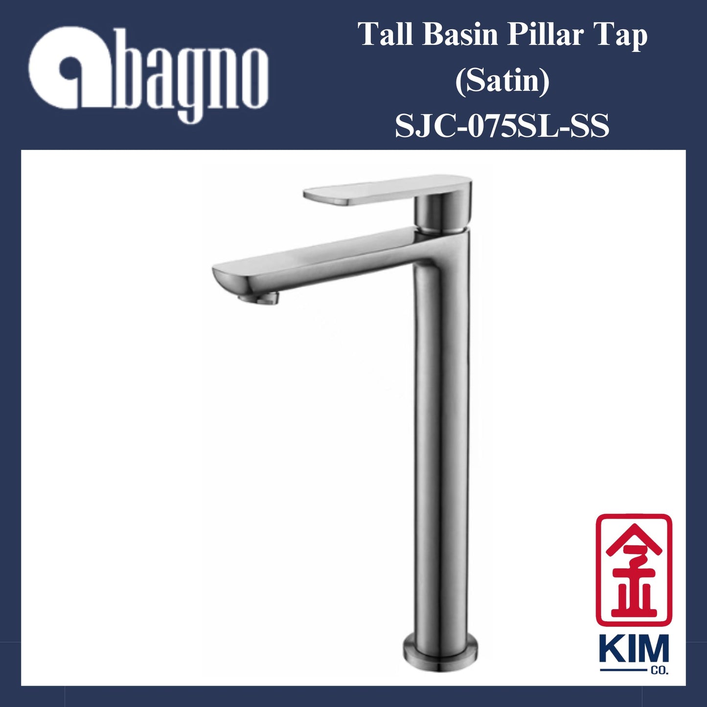 Abagno Stainless Steel 304 Tall Basin Pillar Tap (SJC-075SL-SS)
