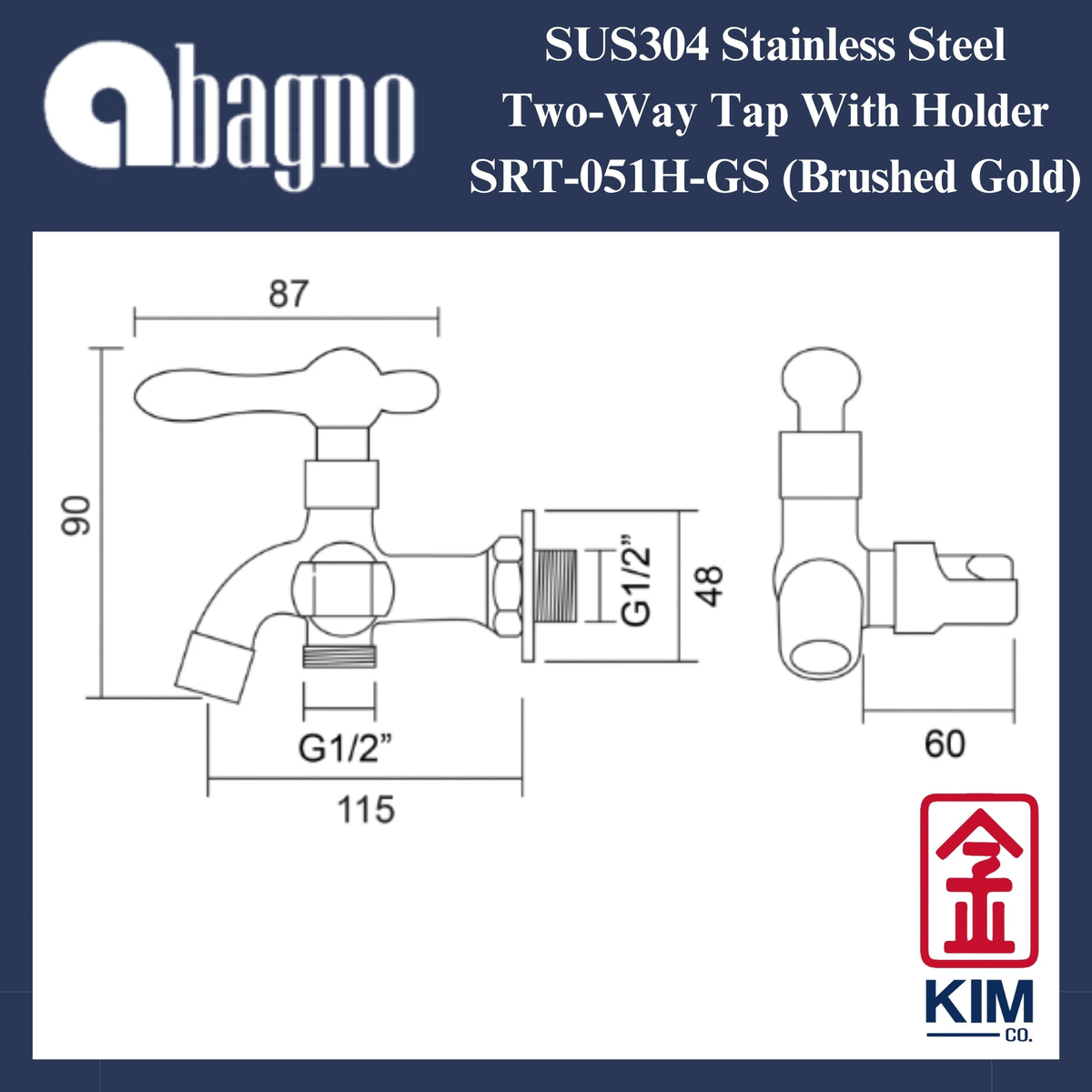 Abagno SUS304 Stainless Steel Two-Way Tap With Holder (Brushed Gold) (SRT-051H-GS)