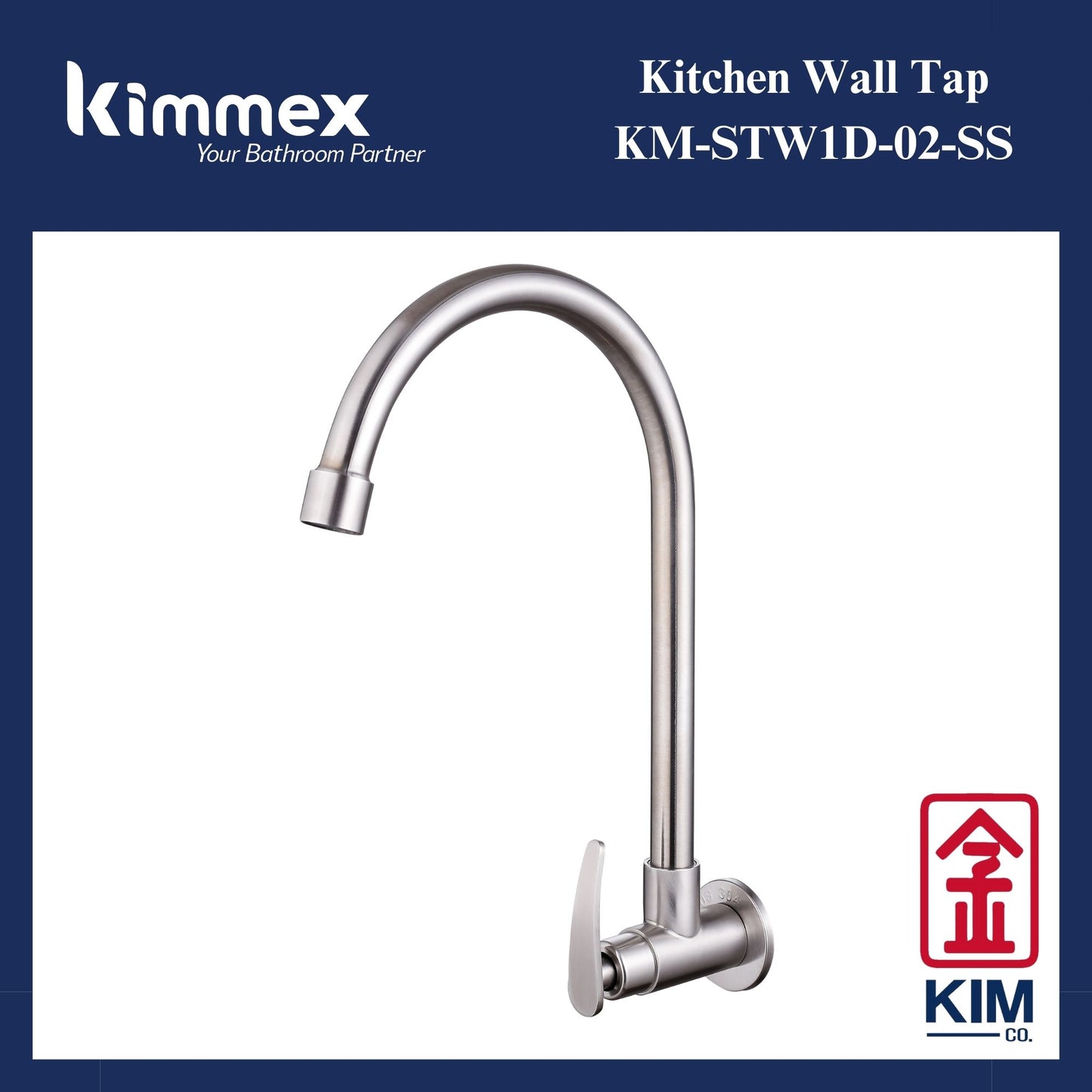 kimmex Stainless Steel 304 Wall Mounted Kitchen Sink Tap (KM-STW1D-02-SS)