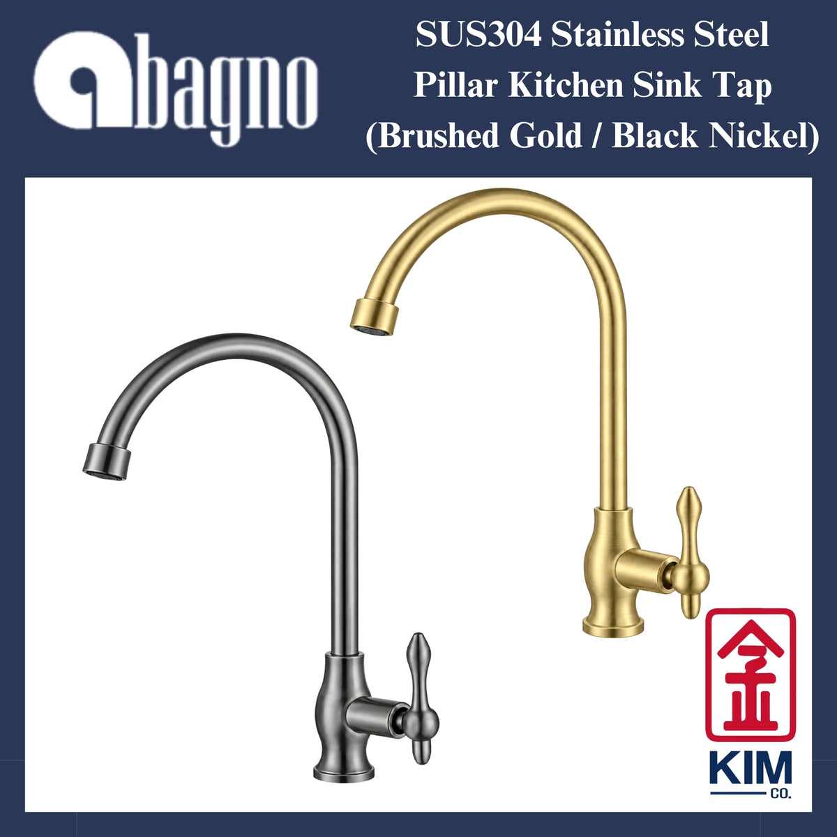 Abagno SUS304 Stainless Steel DM Kitchen Sink Tap (Brushed Gold / Black Nickel)