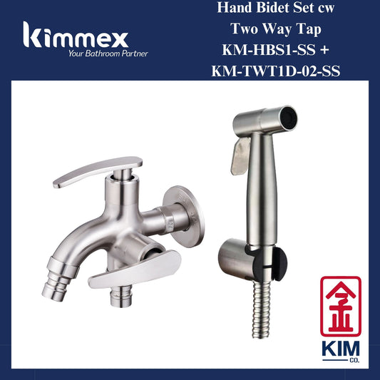 kimmex Stainless Steel 304 Two Way Bib Tap & Hand Bidet Set (KM-TWT1D-02-SS) & (KM-HB1S-SS)