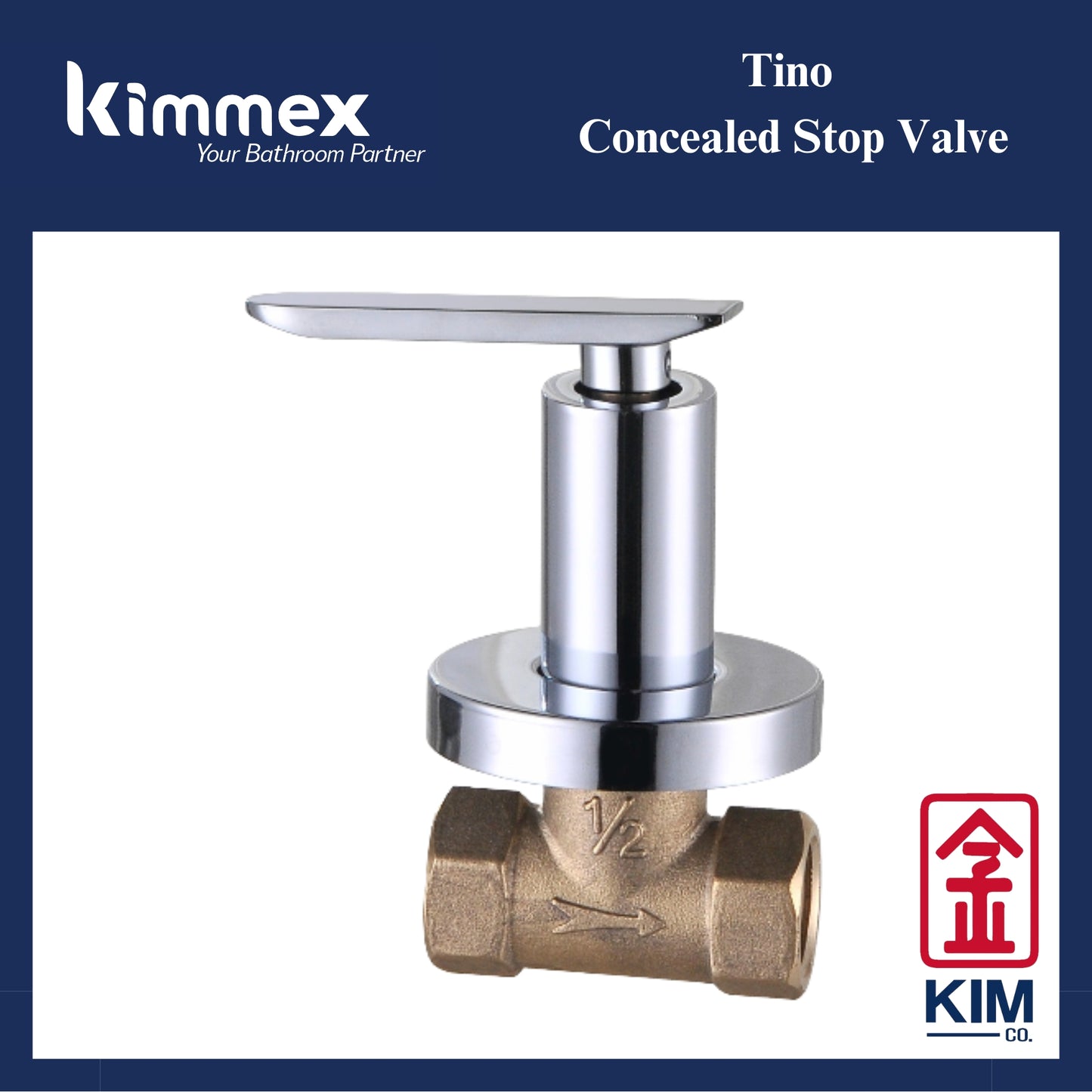 kimmex Tino Brass Chrome Concealed Stop Valve (15mm & 20mm)